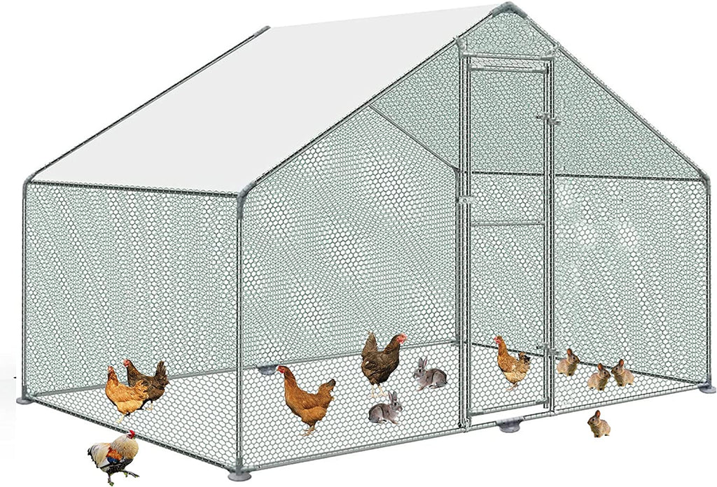 10' x 10' Walk-in Metal Chicken Coop, Heavy Duty Poultry Cage with Waterproof Anti-UV Cover