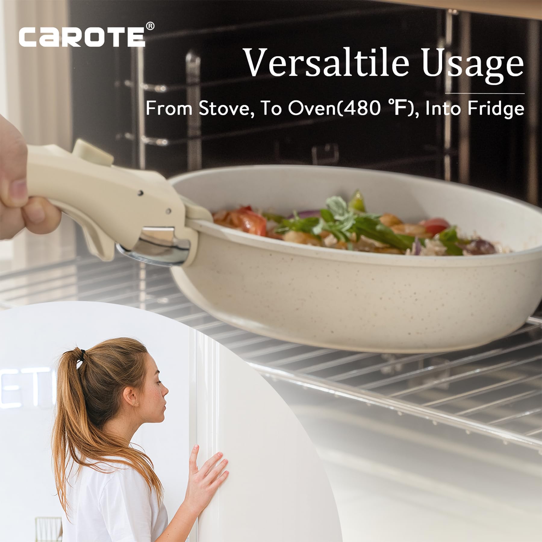 CAROTE 11-Piece Nonstick Cookware Set with Detachable Handle