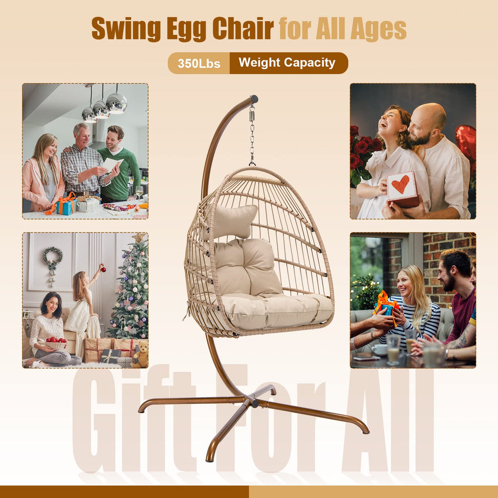 NICESOUL Wicker Rattan Hanging Swing Egg Chair with Stand