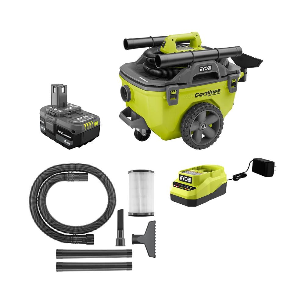ONE  18V Cordless 6 Gal. Wet/Dry Vacuum Kit with 4.0 Ah Battery, Charger and Vacuum Accessories P770KN