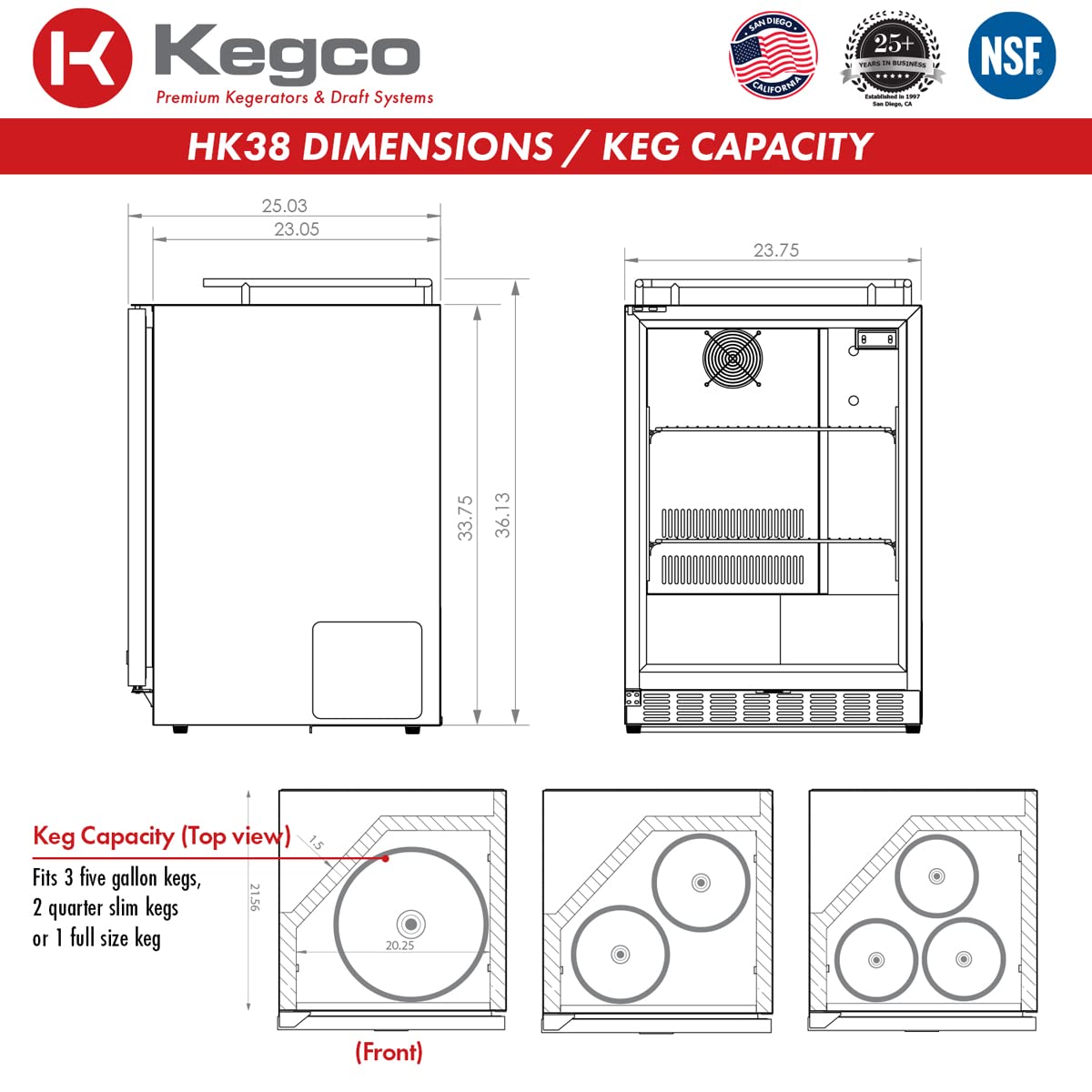 Kegco HK38BSU-2 Dual Faucet Under-Counter Kegerator