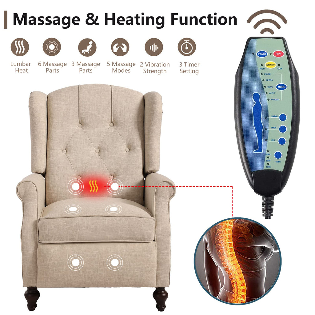 Consofa Wingback Recliner Massage Backrest