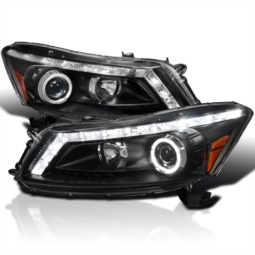 Spec-D Tuning Black Halo Projector LED Turn Signal Headlights Lamps Compatible with 2008-2012 Accord 4Door Sedan Left   Right Pair Headlamps Assembly