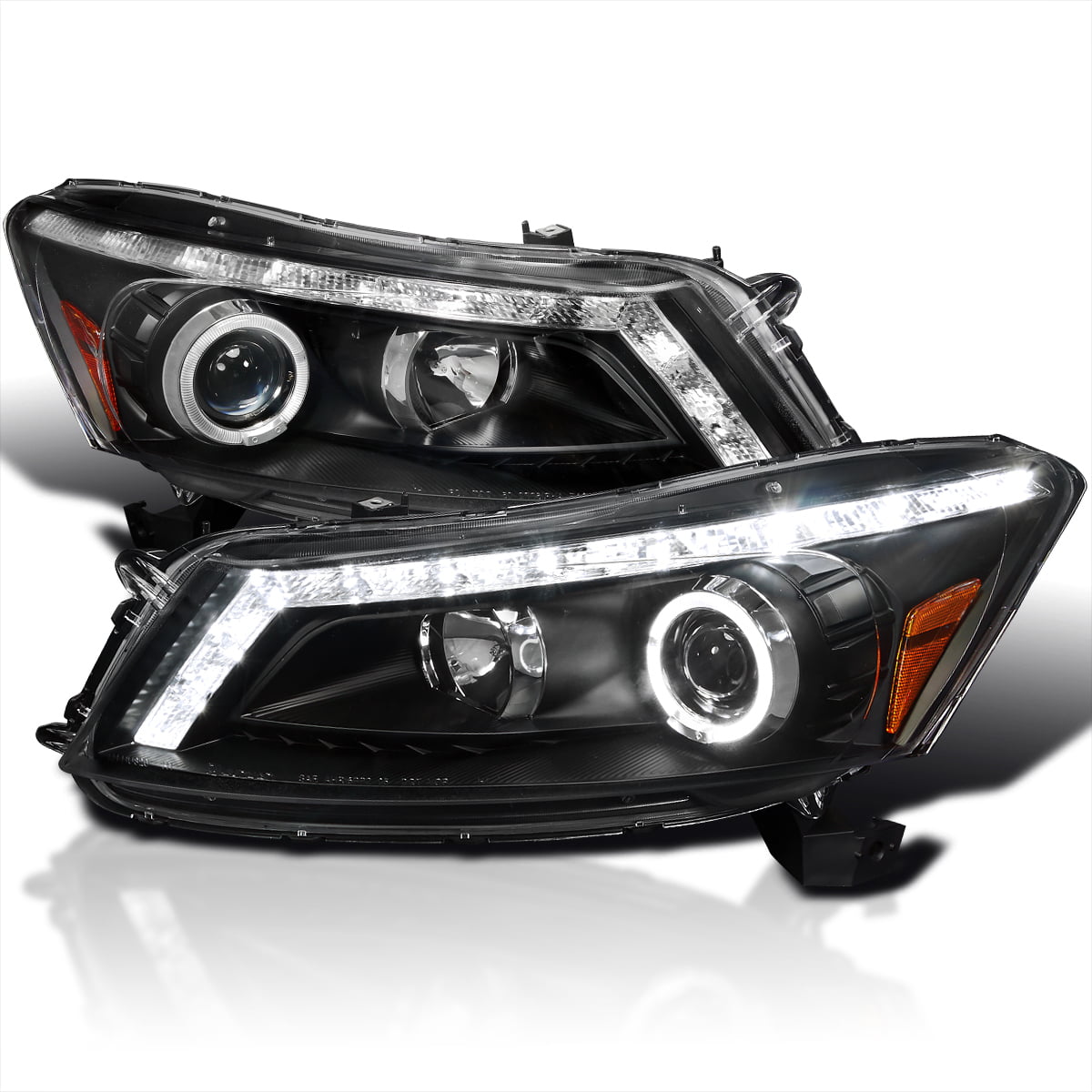 Spec-D Tuning Black Halo Projector LED Turn Signal Headlights Lamps Compatible with 2008-2012 Accord 4Door Sedan Left   Right Pair Headlamps Assembly