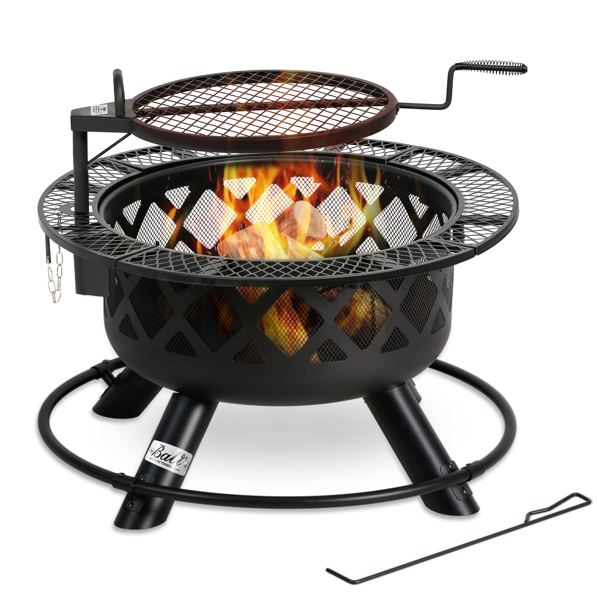 BALI OUTDOORS 32-Inch Wood Burning Fire Pit with Grill Grate