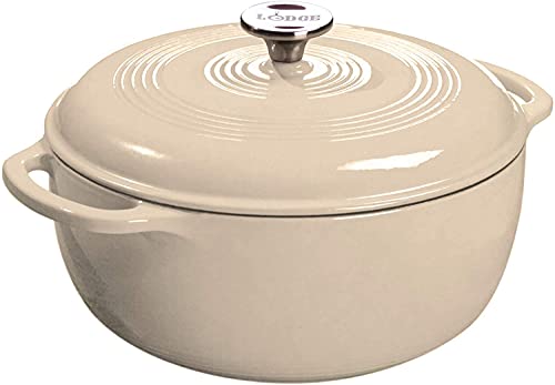 Lodge 7.5 Quart Enameled Cast Iron Dutch Oven with Lid u2013 Dual Handles u2013 Oven Safe up to 500u00b0 F or on Stovetop - Use to Marinate, Cook, Bake, Refrigerate and Serve u2013 Indigo