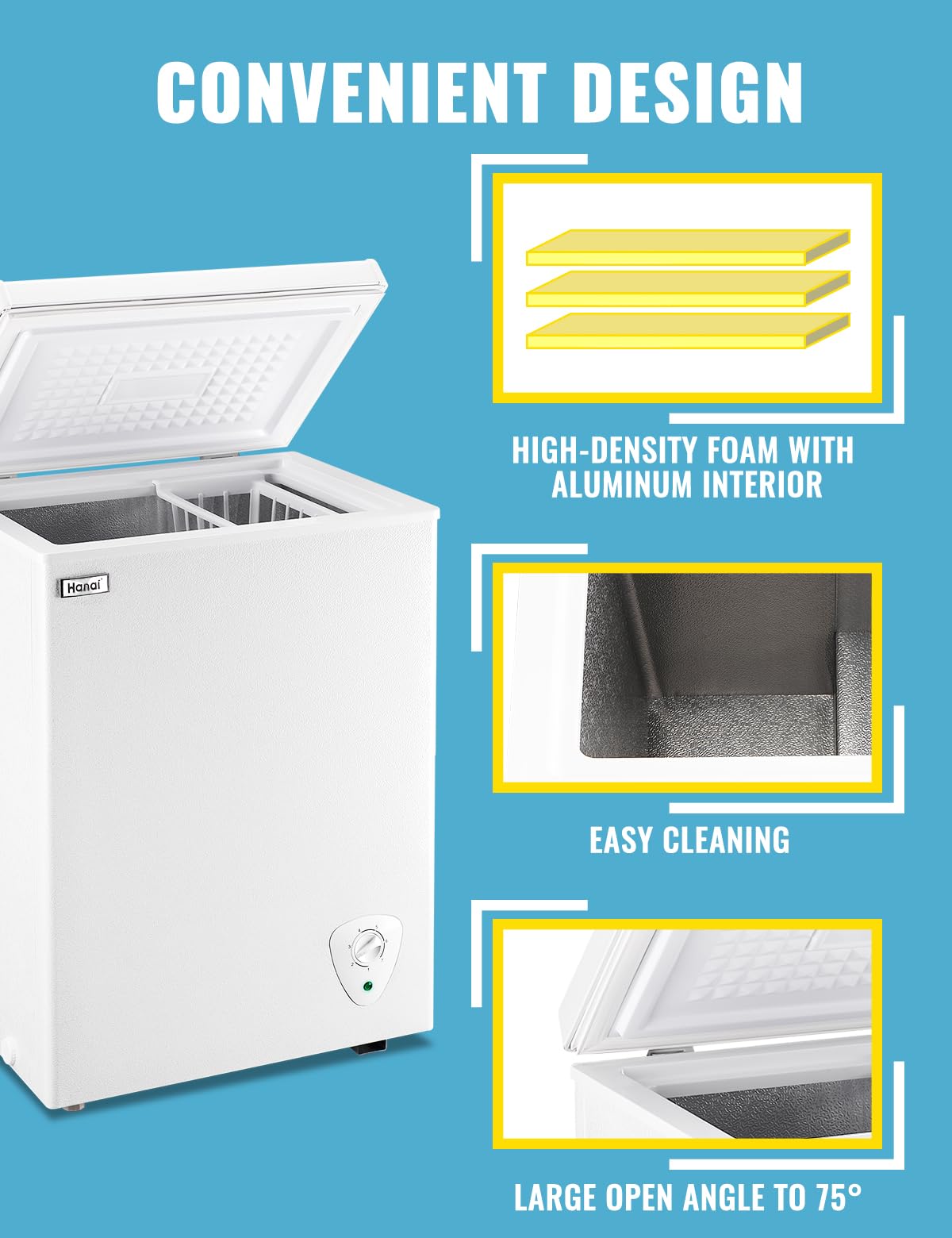 3.5 Cubic Feet Chest Freezer Small Deep Freezers with Removable Storage Basket Free Standing Top Door Compact Freezer 7 Gears Temperature Control for Office Dorm Apartment