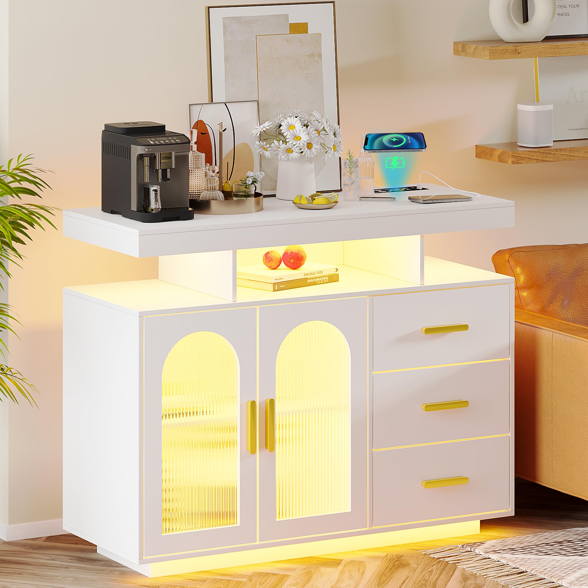 JDPAG 40-Inch Sideboard Buffet Cabinet with Wireless Charging Station