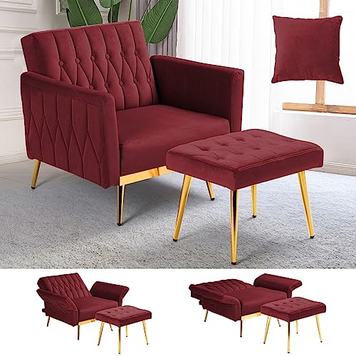 ACMEASE Velvet Accent Chair with Adjustable Backrest and Ottoman