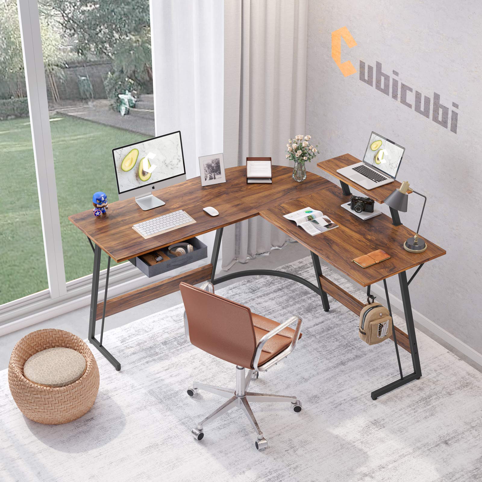 CubiCubi L-Shaped Space-Saving Computer Corner Desk