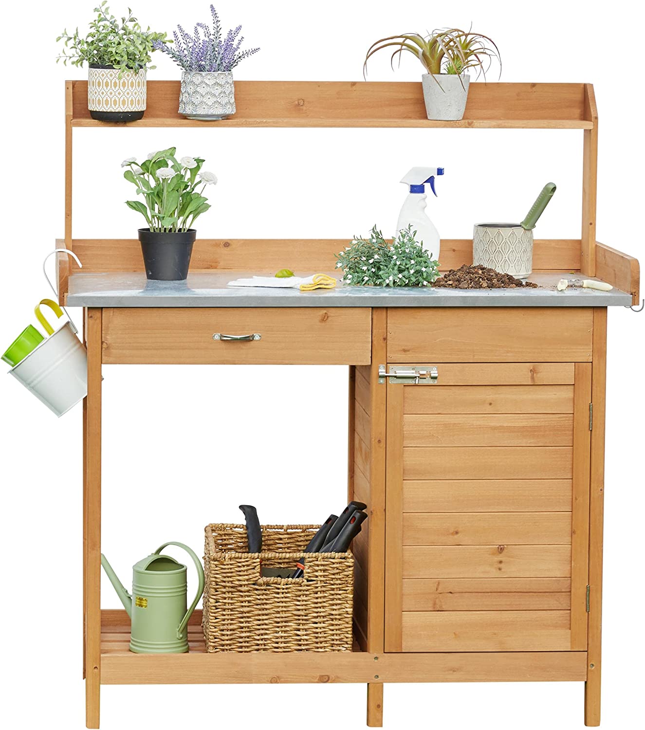 Yaheetech Wooden Garden Potting Bench with Metal Worktop