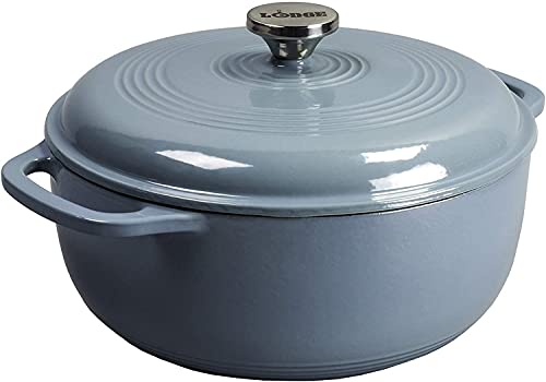 Lodge 7.5 Quart Enameled Cast Iron Dutch Oven with Lid u2013 Dual Handles u2013 Oven Safe up to 500u00b0 F or on Stovetop - Use to Marinate, Cook, Bake, Refrigerate and Serve u2013 Indigo