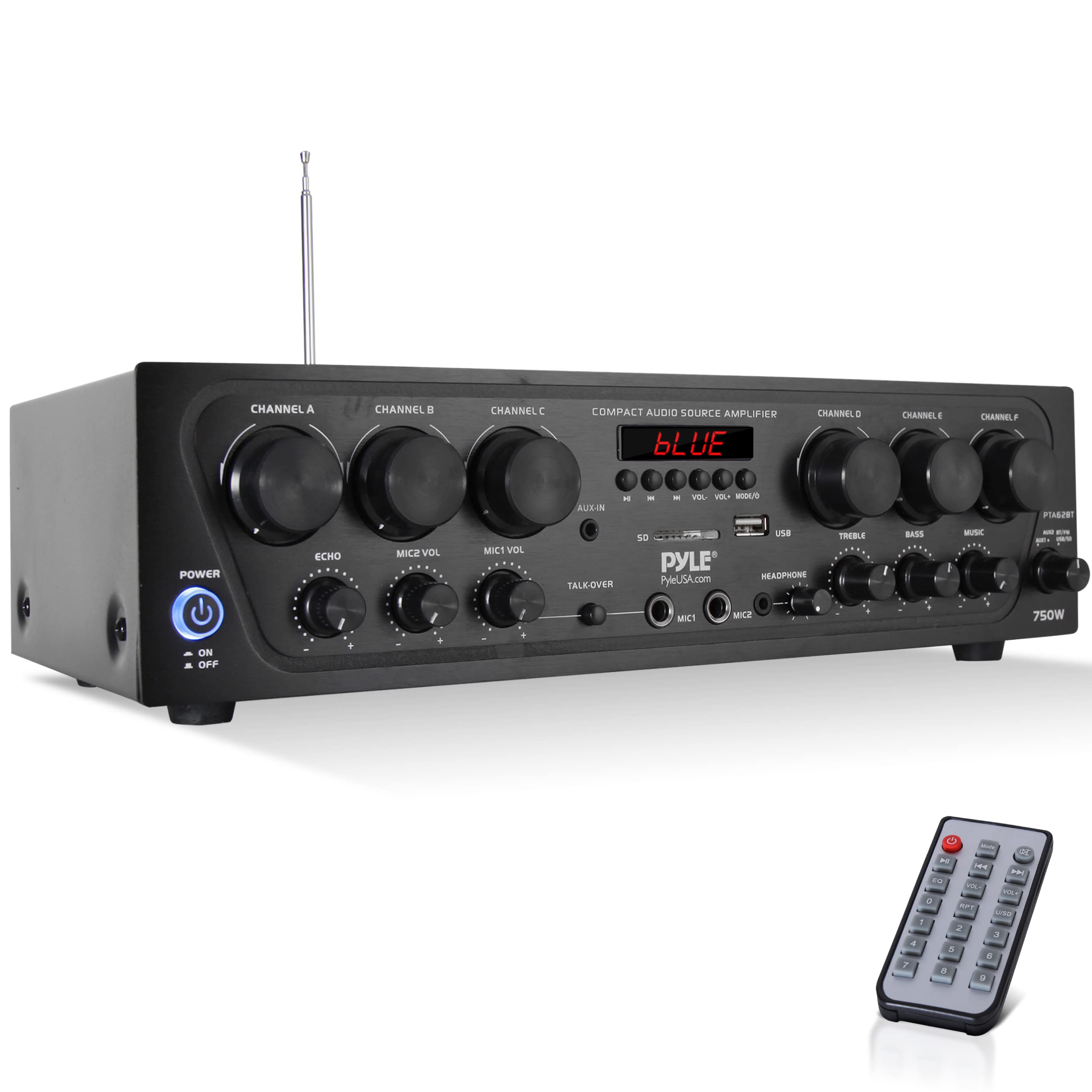 Pyle 6-Channel 750W Home Audio Karaoke Bluetooth Receiver
