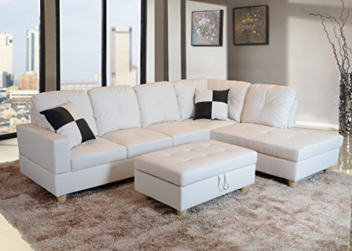 Beverly Fine Furniture Left Facing Russes Sectional Sofa Set With Ottoman, RED