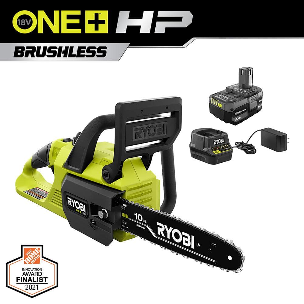 ONE  HP 18V Brushless 10 in. Battery Chainsaw with 4.0 Ah Battery and Charger P2520