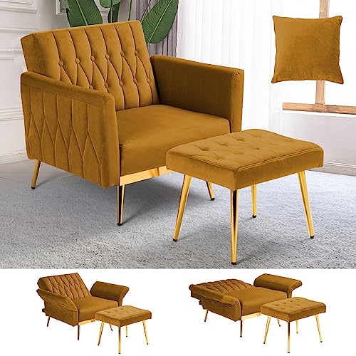 ACMEASE Velvet Accent Chair with Adjustable Backrest and Ottoman