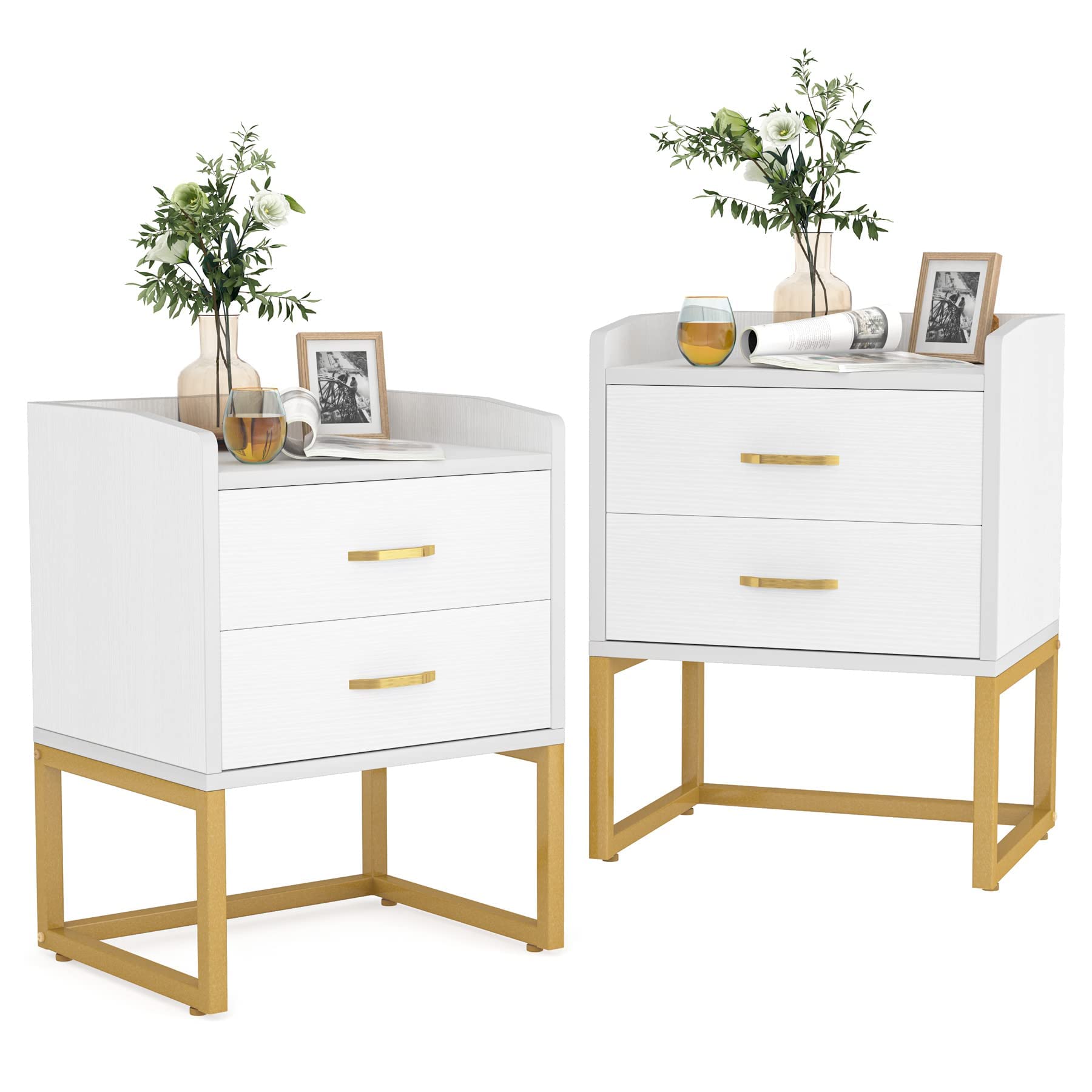 Tribesigns Modern White and Gold Nightstand Set (Set of 2)