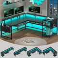 SEDETA L Shaped Gaming Desk, Reversible Computer Desk, Gaming Desk with Power Outlets &amp; LED Strip, Monitor Shelf, Keyboard Tray, Pegboard and Storage Shelves for Home Office, Black