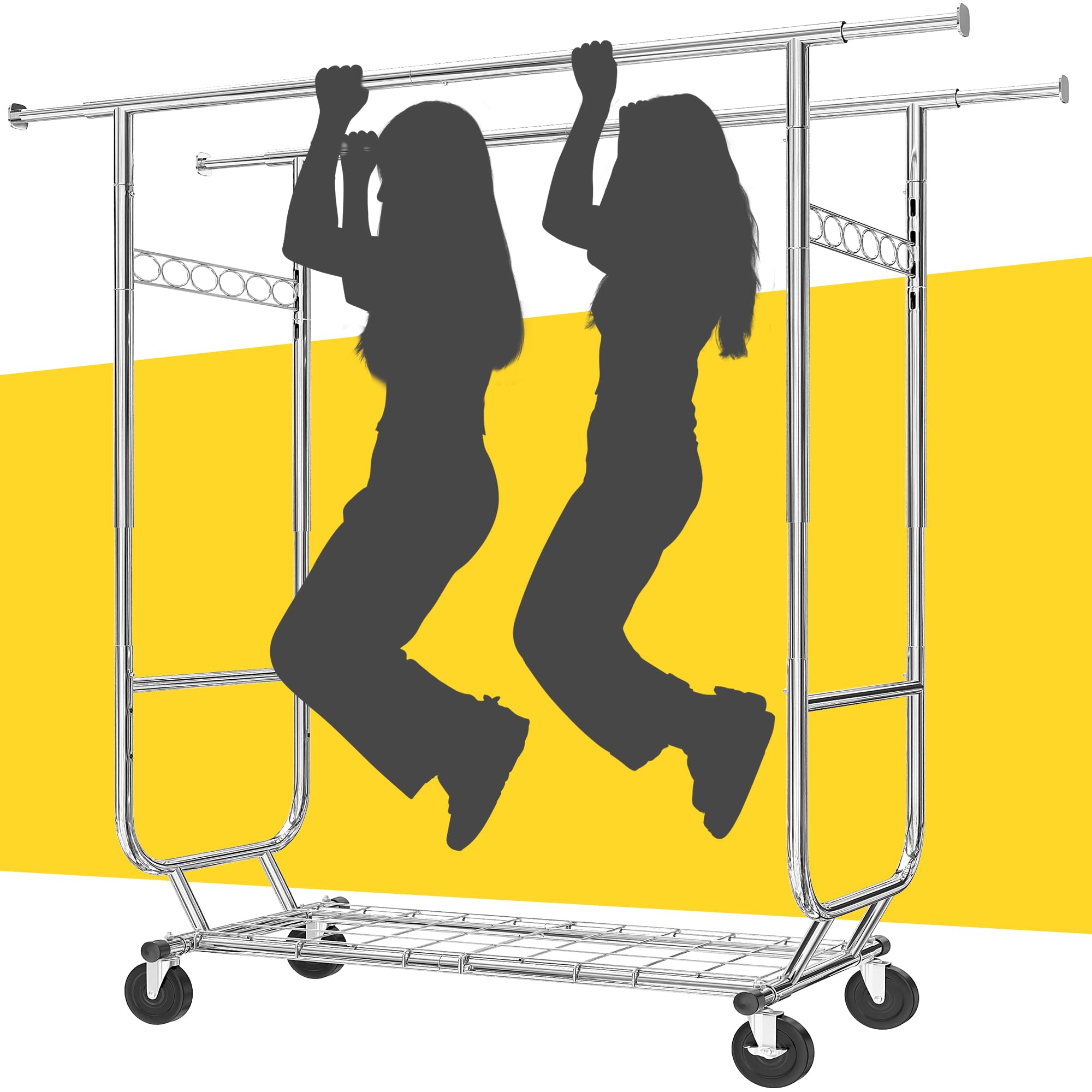 Raybee Clothes Rack Heavy Duty Holds 610LBS Rolling Clothing Racks for Hanging Clothes Portable Clothes Rack Metal Clothing Rack with Wheels Collapsible &amp; Commercial Garment Rack Heavy Duty