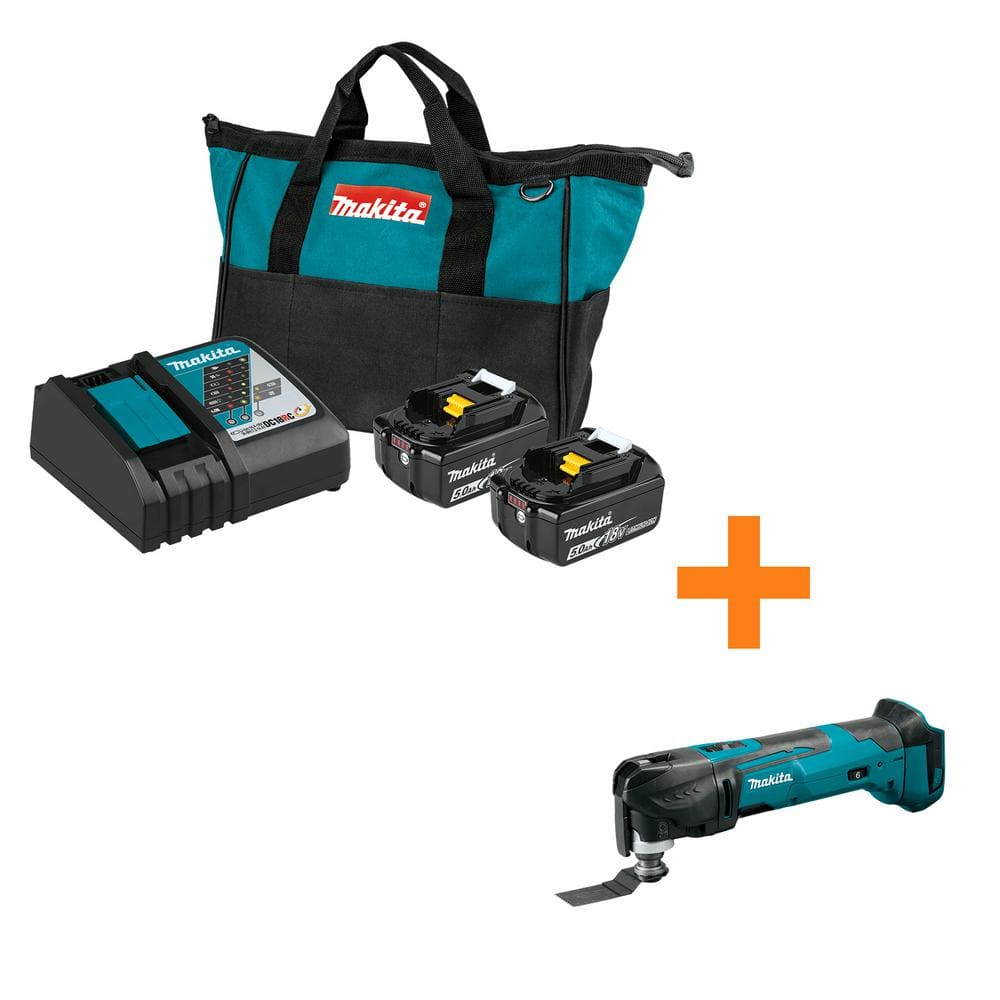 18-Volt LXT Battery and Rapid Optimum Charger Starter Pack (5.0Ah) with bonus 18V LXT Oscillating Multi-Tool BL1850BDC2XMT03