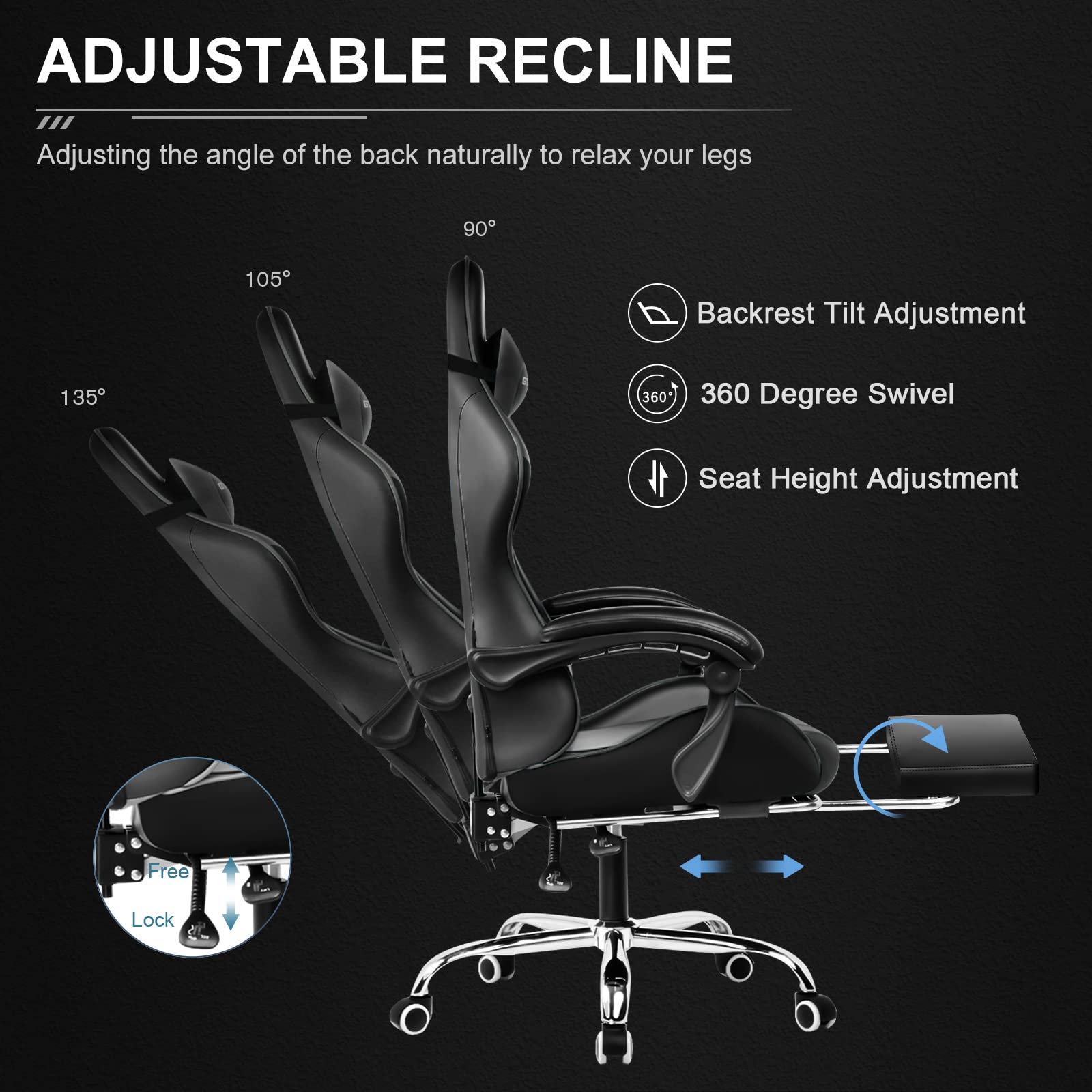 GTPLAYER Computer Footrest Adjustable 360u00b0 Swivel