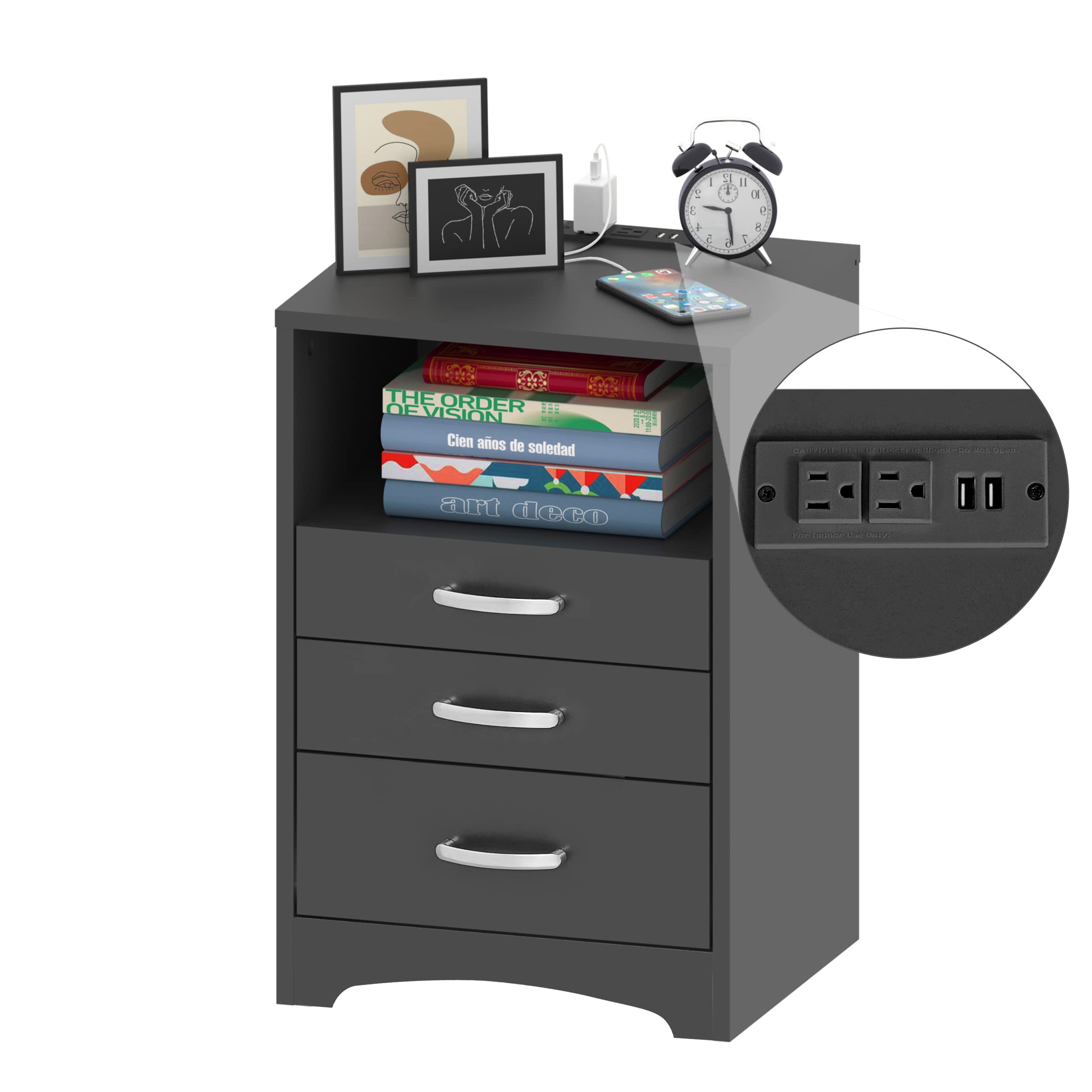 HOSEOKA Nightstand Charging Station Bedside