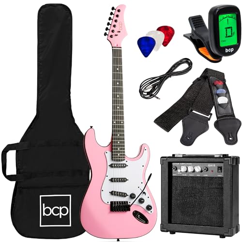 Best Choice Products 39in Full Size Beginner Electric Guitar Starter Kit w/Case, Strap, 10W Amp, Strings, Pick, Tremolo Bar - Jet Black