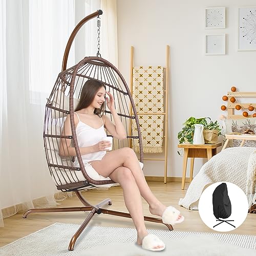 NICESOUL Wicker Rattan Hanging Swing Egg Chair with Stand