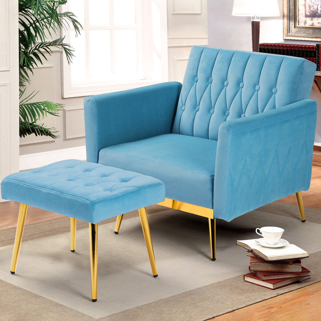 ACMEASE Velvet Accent Chair with Adjustable Backrest and Ottoman
