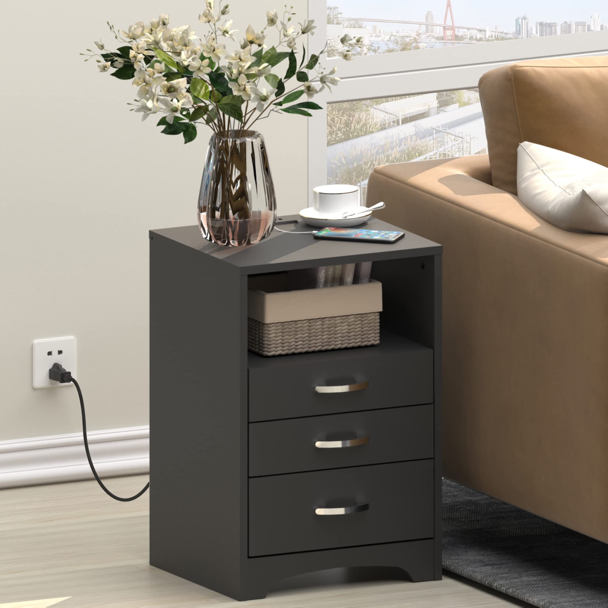 HOSEOKA Nightstand Charging Station Bedside
