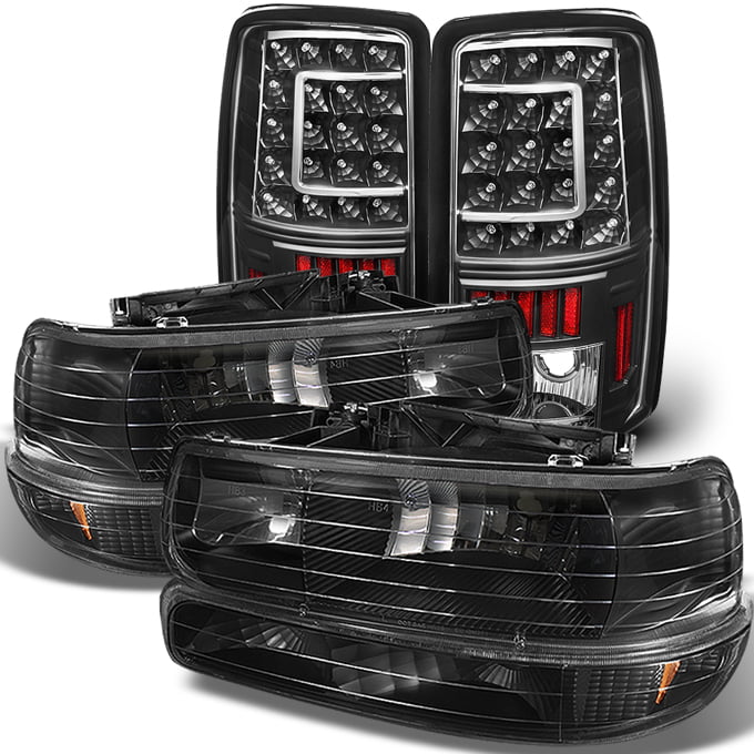 Fit 00-06 Chevy Suburban Tahoe Black Headlights Bumper LED Tail Lights