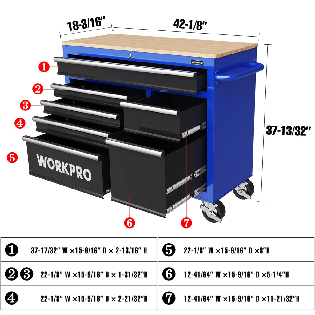 WORKPRO 42 Inch 7 Drawers Equipped Capacity