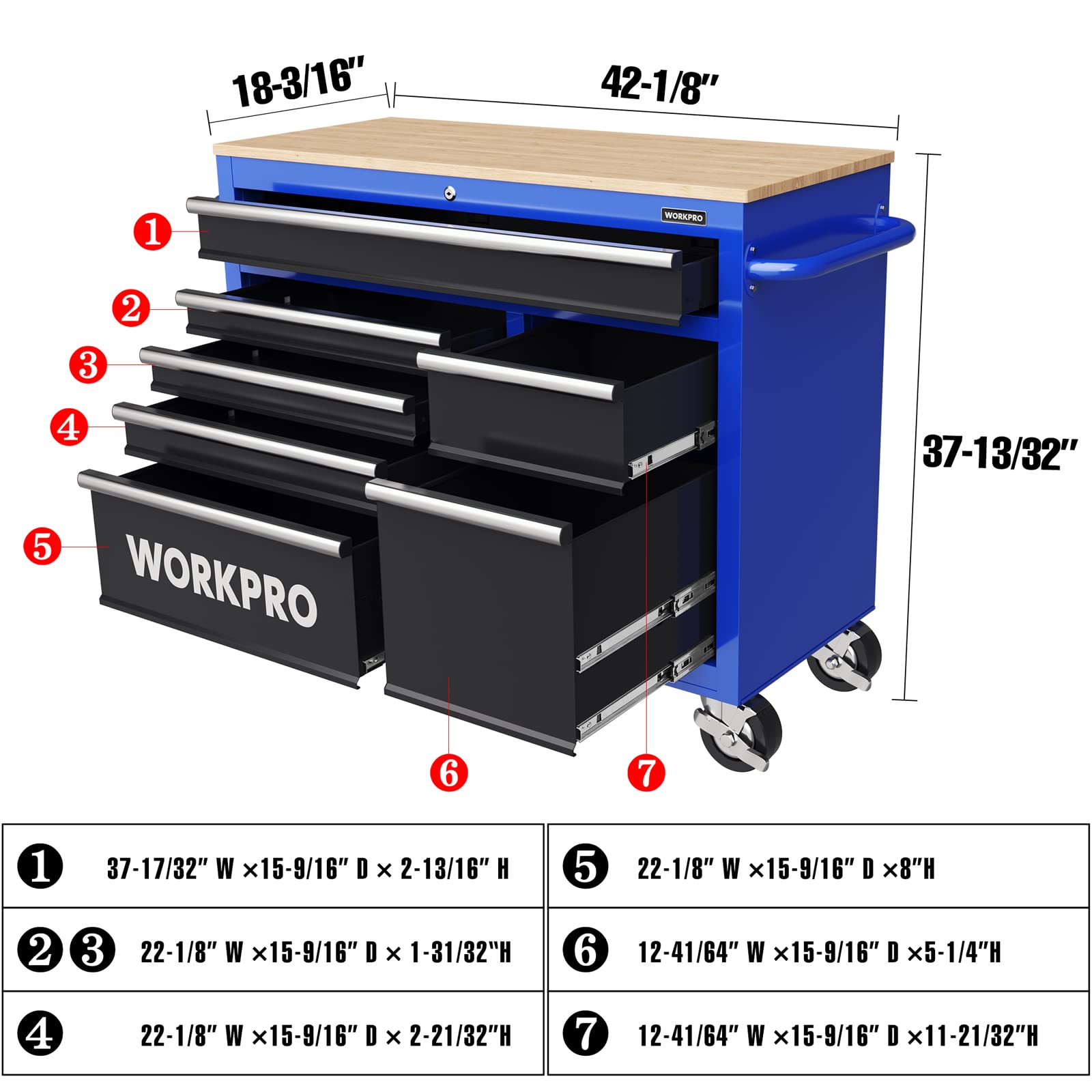 WORKPRO 42 Inch 7 Drawers Equipped Capacity