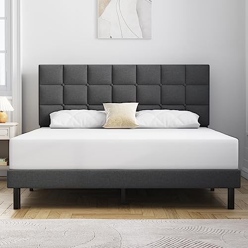 Molblly Full Bed Frame Upholstered Platform with Headboard and Strong Wooden Slats, Non-Slip and Noise-Free,No Box Spring Needed, Easy Assembly,Black