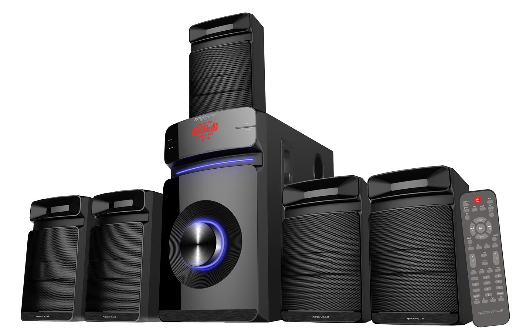 Rockville HTS45 800w 5.1 Channel Bluetooth Home Theater Audio System Subwoofer, Black