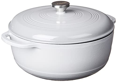 Lodge 7.5 Quart Enameled Cast Iron Dutch Oven with Lid u2013 Dual Handles u2013 Oven Safe up to 500u00b0 F or on Stovetop - Use to Marinate, Cook, Bake, Refrigerate and Serve u2013 Indigo