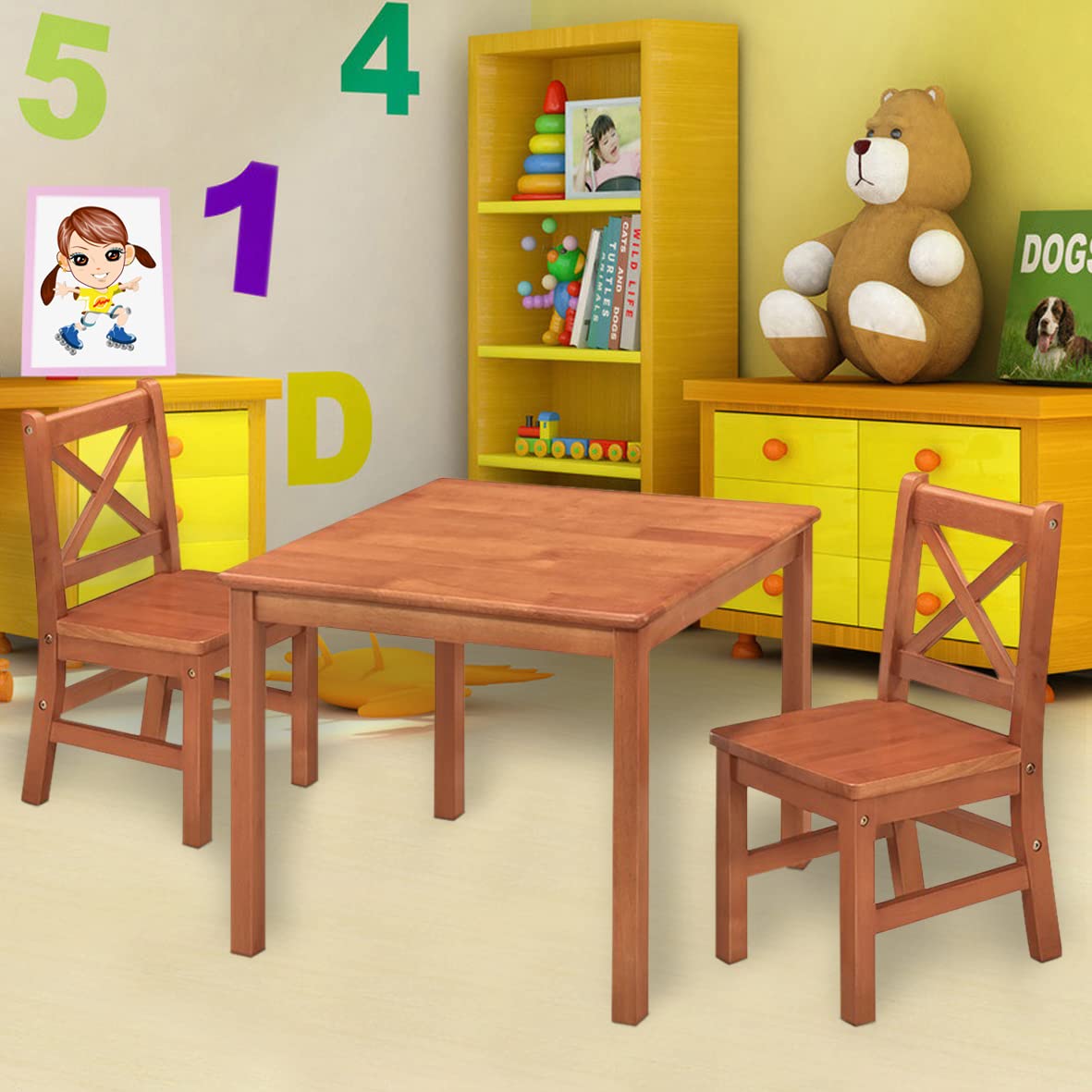 EHemco Solid Wood Kids Table and Chair Furniture Set