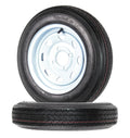 Two Trailer Tires on Rims 4.80-12 4-Lug White Spoke Wheels
