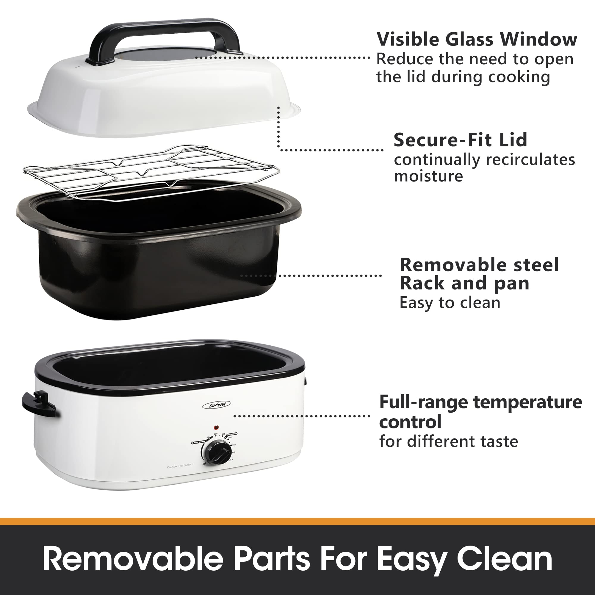 Sunvivi Electric Roaster Oven with Removable Cooking Pan