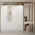 FAMAPY 4-Door Wardrobe Closet with Mirror, Armoires and Wardrobes with Drawers and Shelves, Armoire Wardrobe Closet with Hanging Rod, White (63u201dW x 19.7u201dD x 70.9u201dH)