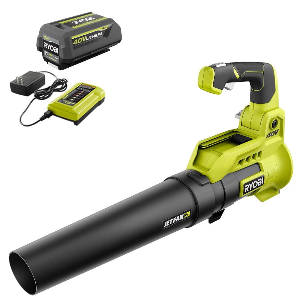40V 110 MPH 525 CFM Cordless Battery Variable-Speed Jet Fan Leaf Blower with 4.0 Ah Battery and Charger RY40480