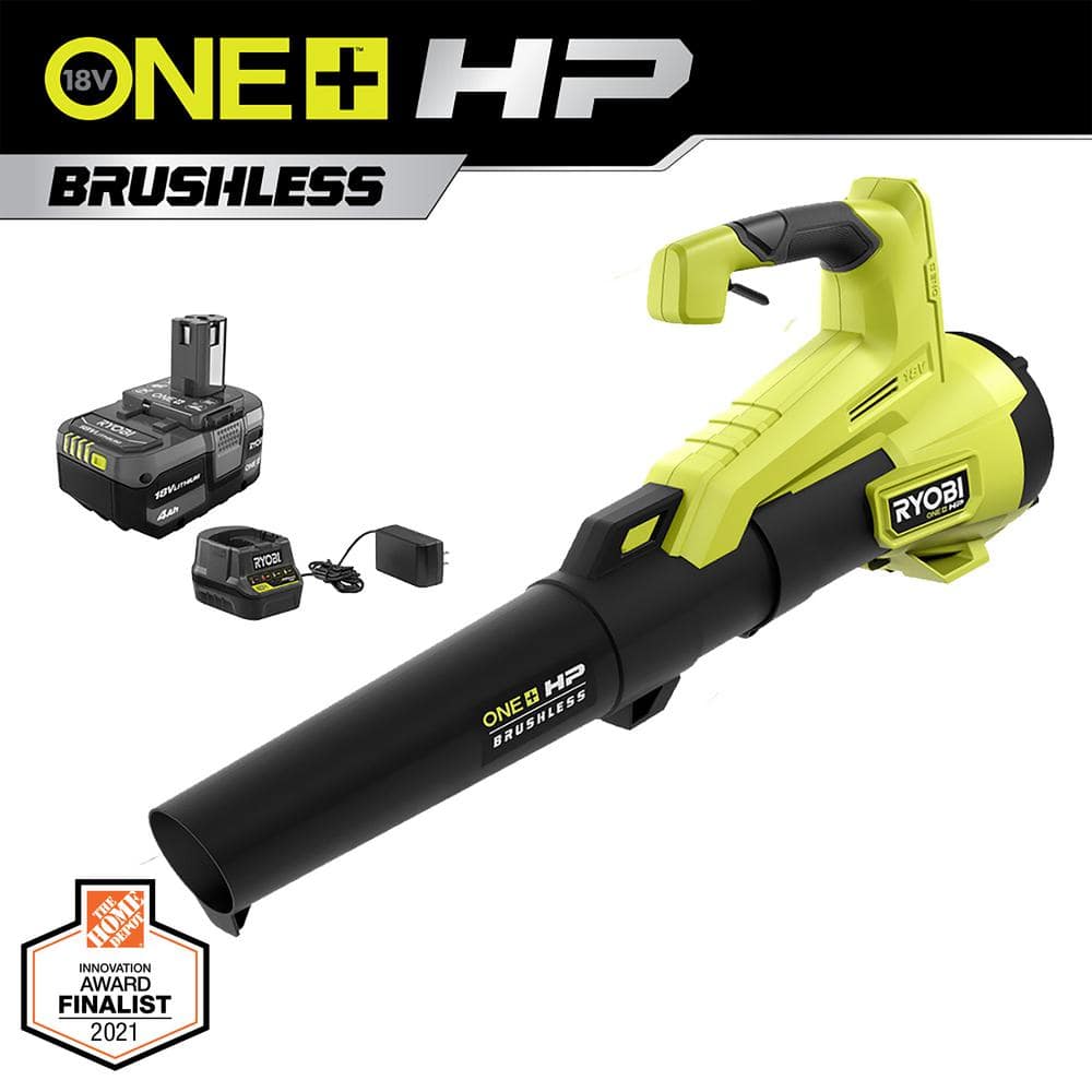ONE  HP 18V Brushless 110 MPH 350 CFM Cordless Variable-Speed Jet Fan Leaf Blower w/ 4.0 Ah Battery and Charger P21120