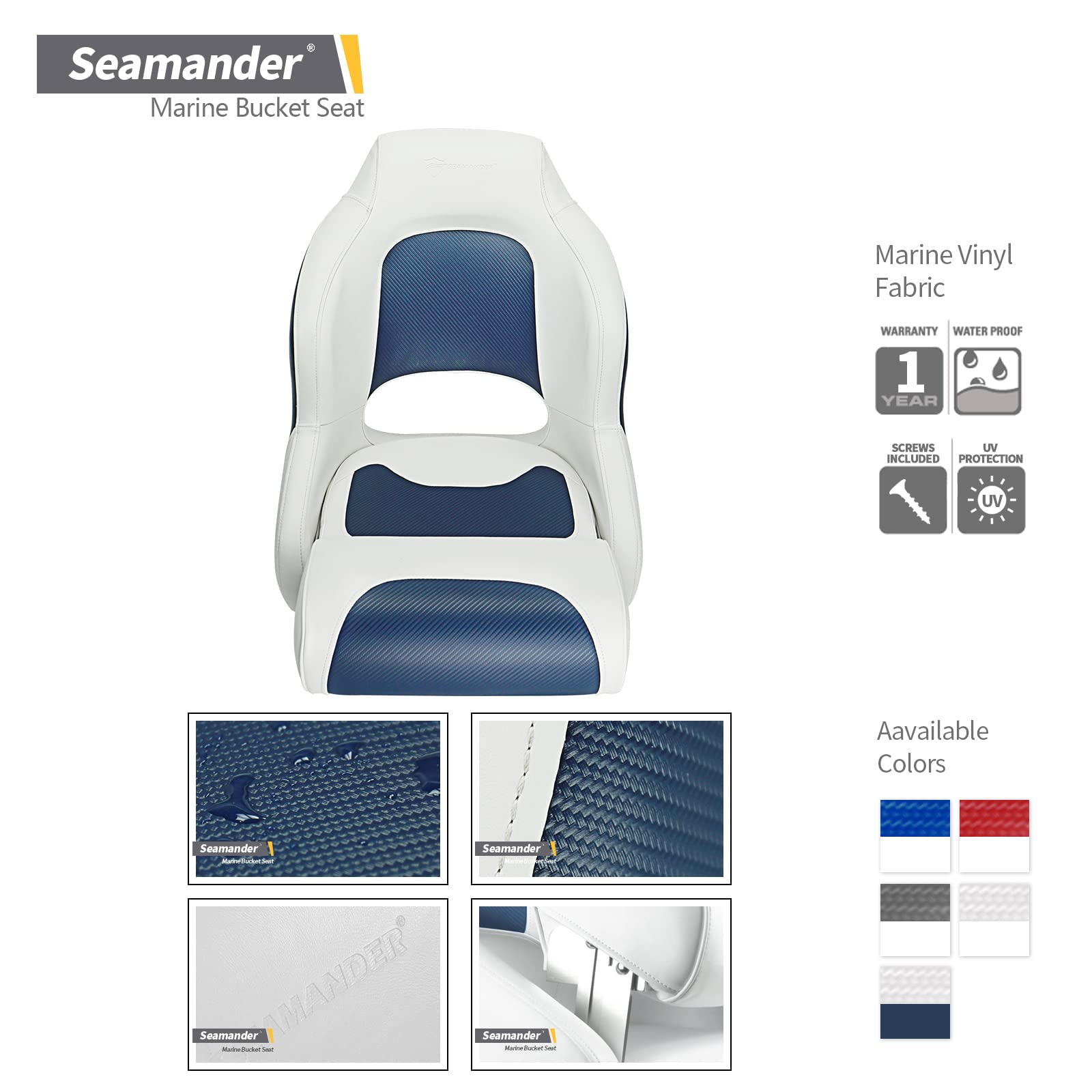 Seamander Premium White Captain Bucket Sport Boat Seat