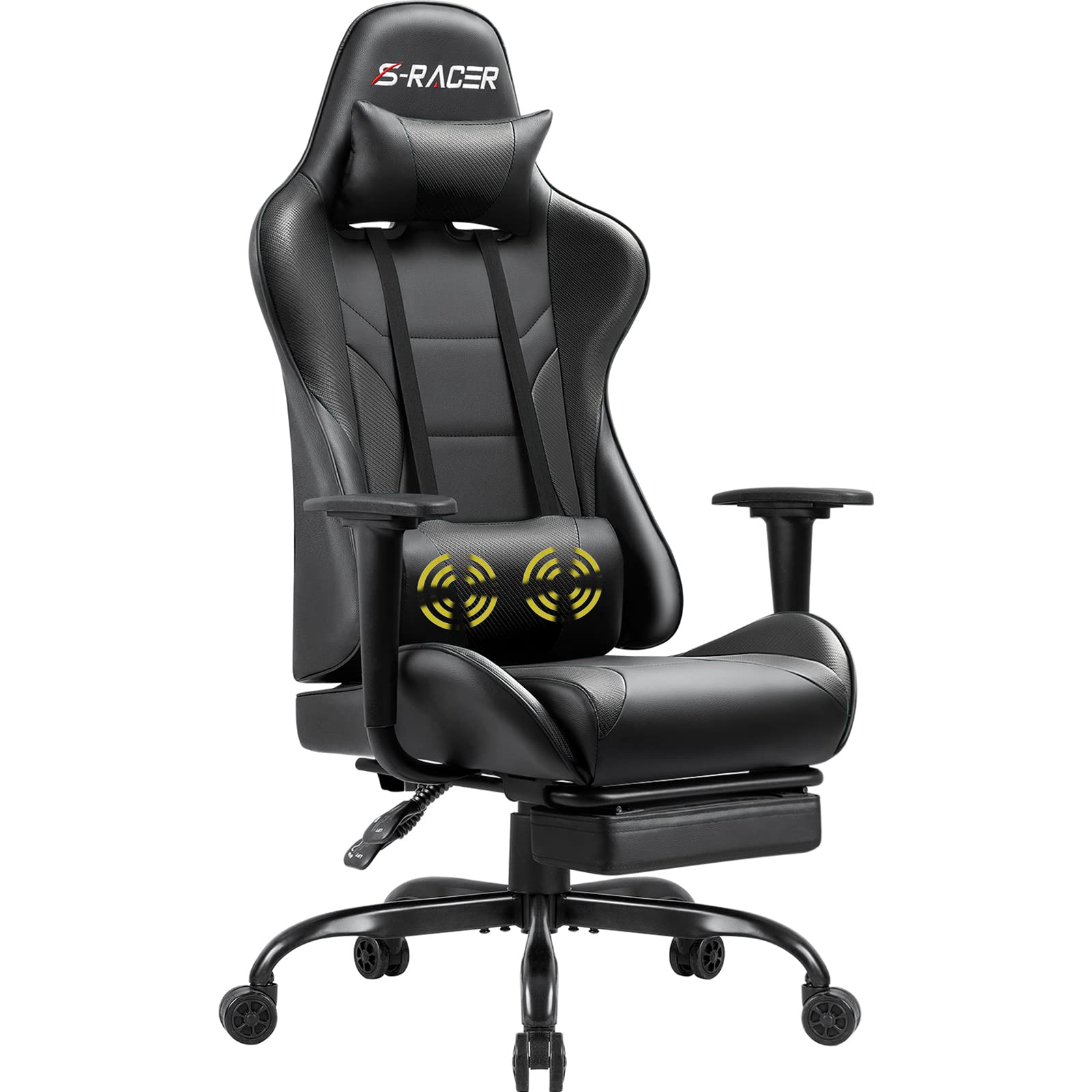 Homall Ergonomic Gaming Chair with Massage Lumbar Support and Footrest, Racing Style Swivel Office Desk Chair - Black