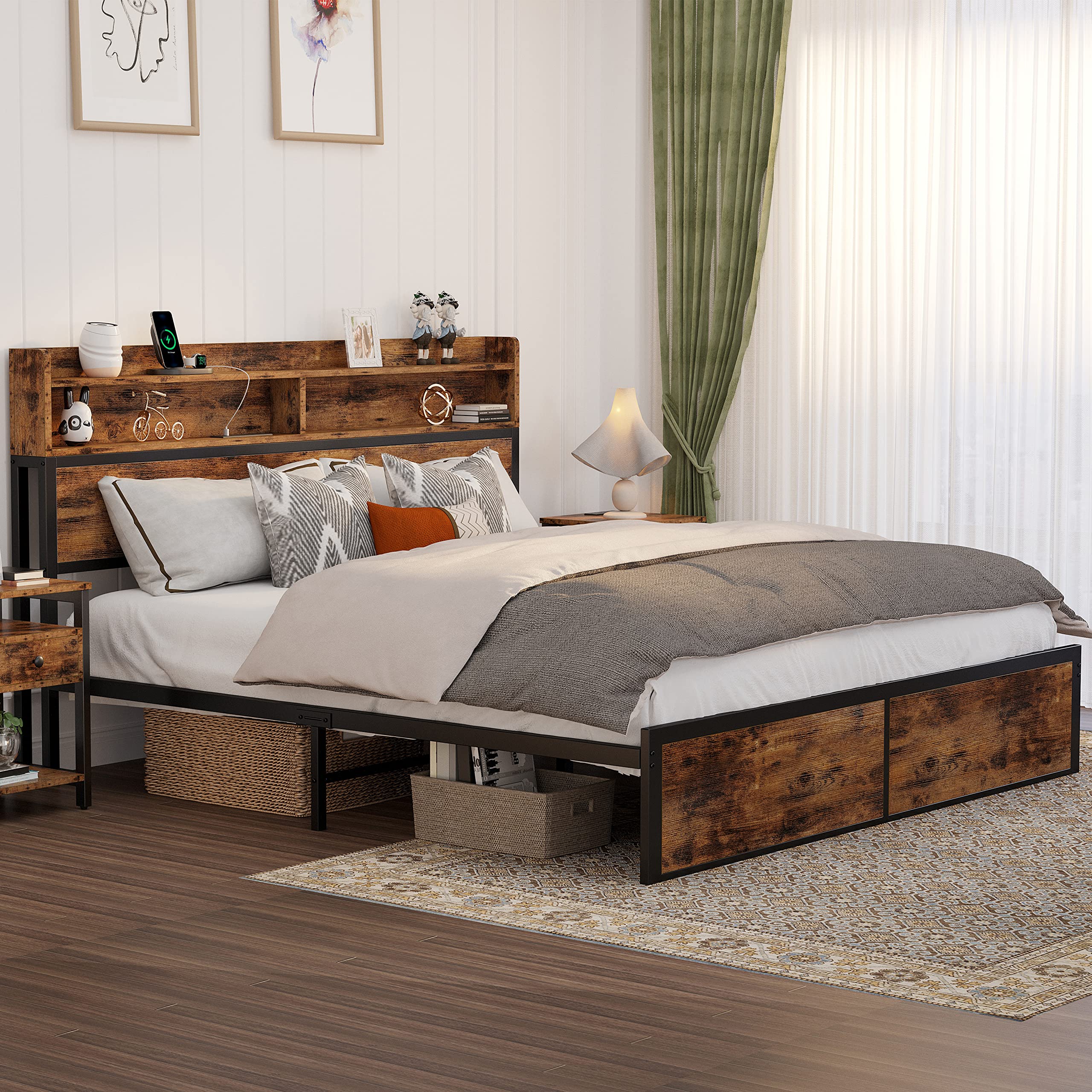 IRONCK Bookcase Headboard Charging Foundation