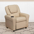 EMMA   OLIVER Beige Vinyl Kids Recliner with Cup Holder and Headrest