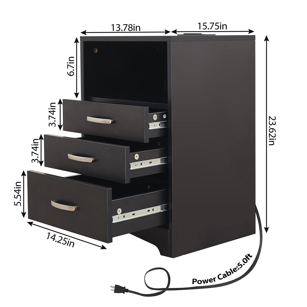 HOSEOKA Nightstand Charging Station Bedside
