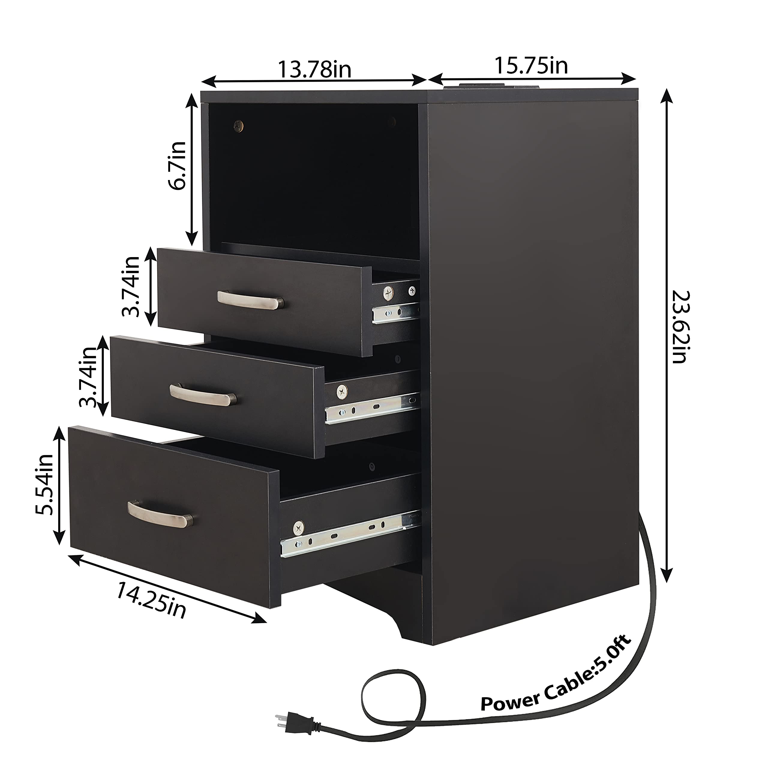 HOSEOKA Nightstand Charging Station Bedside