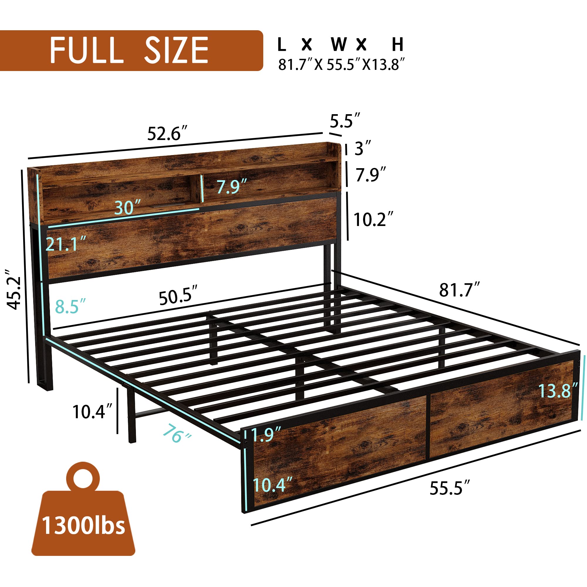 IRONCK Bookcase Headboard Charging Foundation