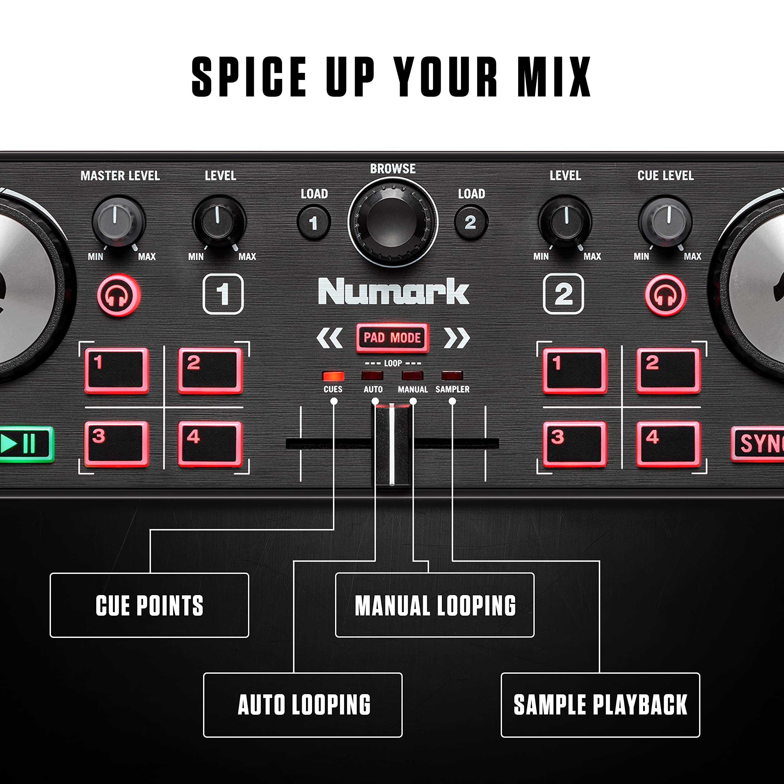 Numark DJ2GO2 Touch 2-Channel DJ Controller with SoundSwitch Micro DMX Interface, Includes Serato DJ Lite